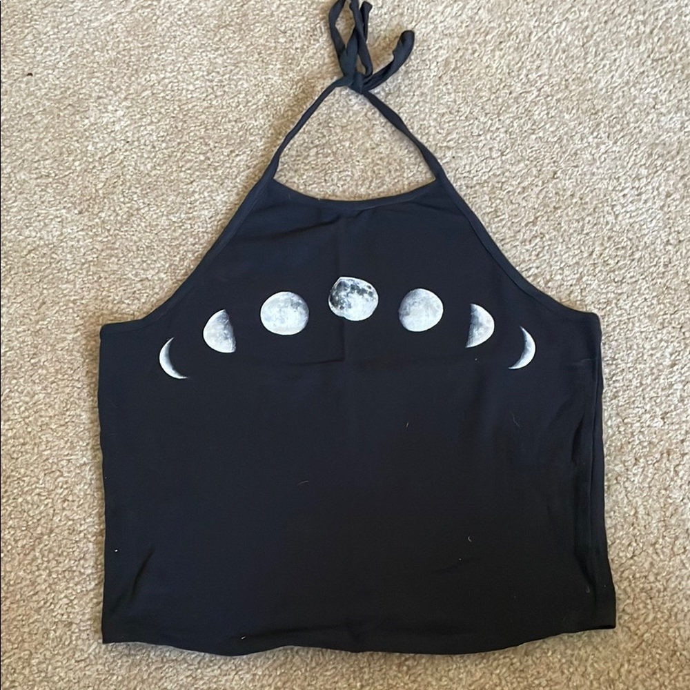 Black Halter Top with Moon Phases